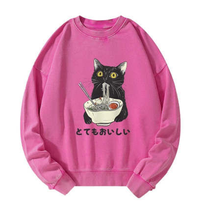 Cats Eat Ramen Noodles Washed Sweatshirt