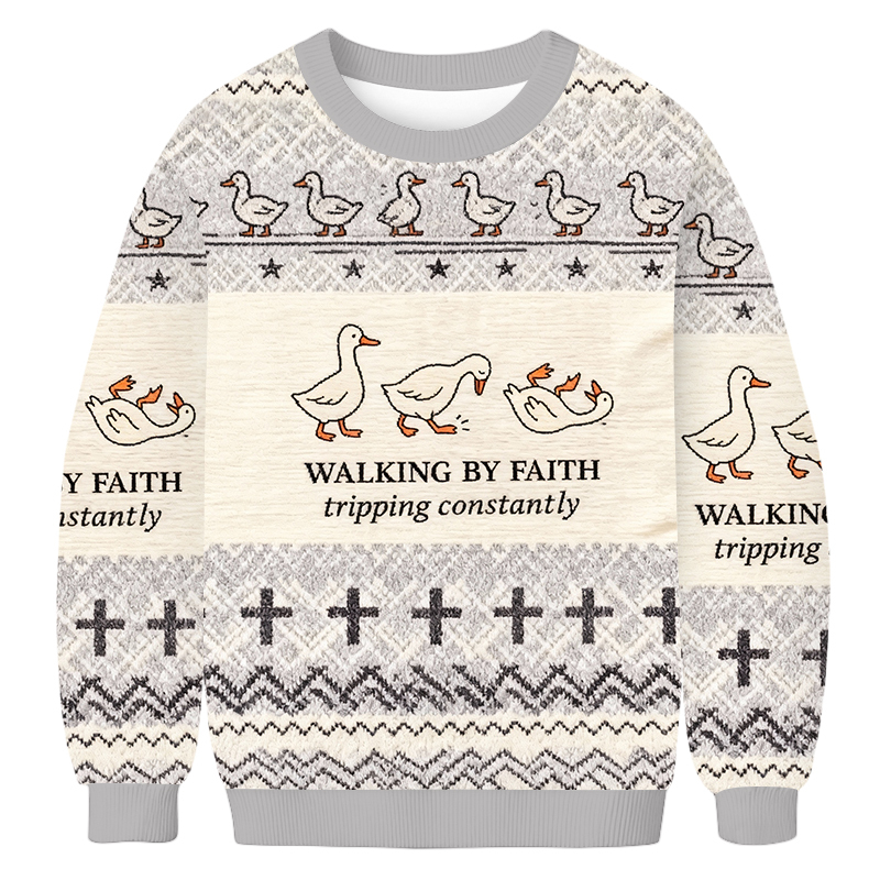Tokyoviva Funny Goose Walking By Faith Ugly Sweatshirt
