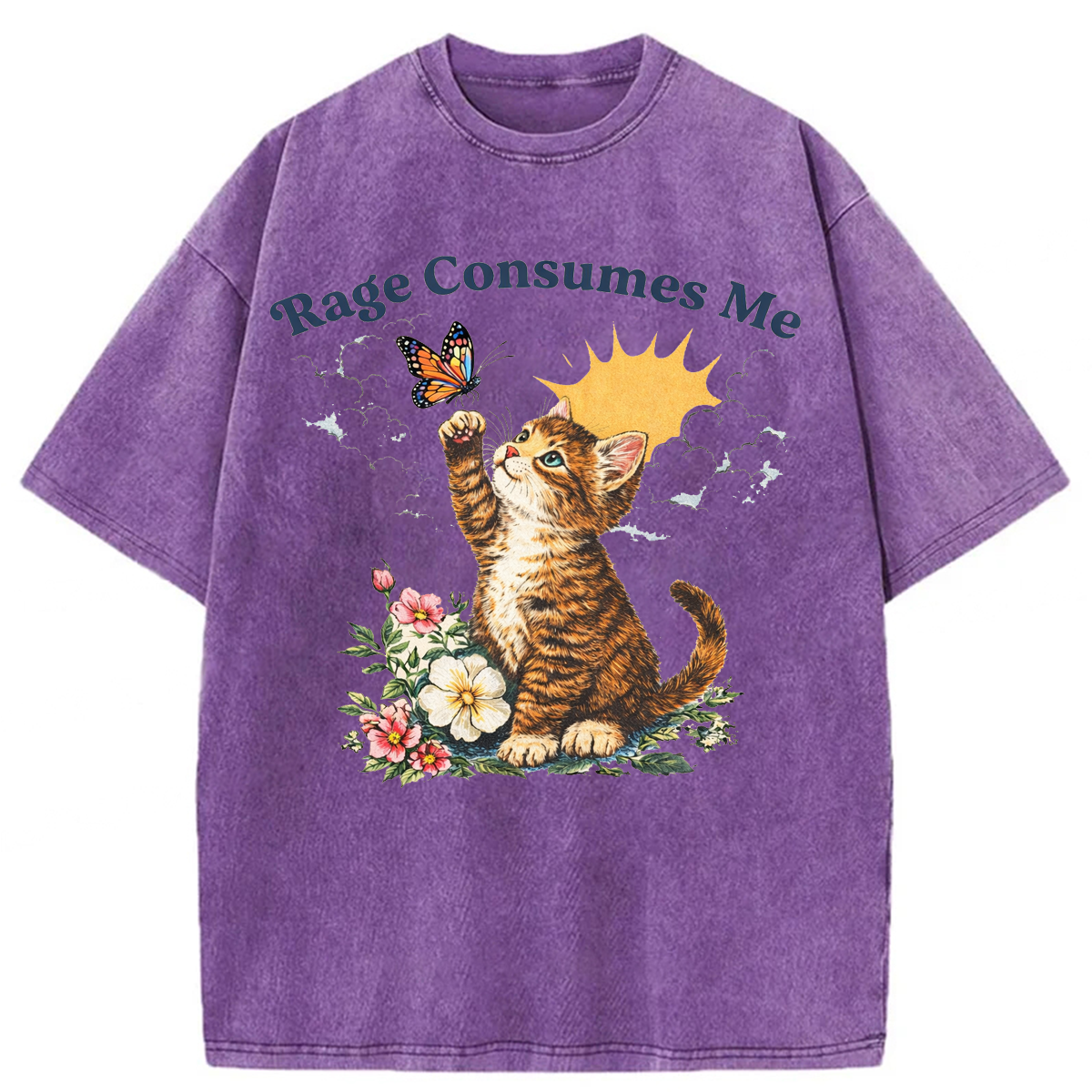 Tokyoviva Rage Consumes Me Cute Cat Washed T-shirt