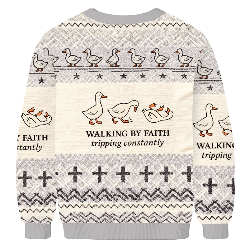Baddiecat Funny Goose Walking By Faith Ugly Sweatshirt