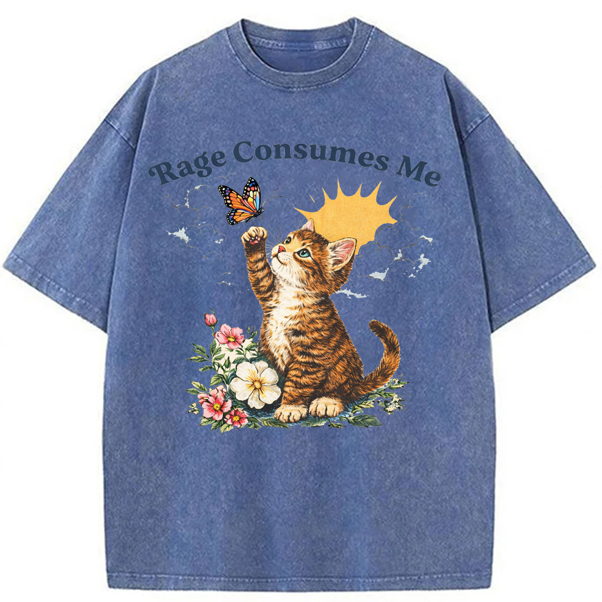 Tokyoviva Rage Consumes Me Cute Cat Washed T-shirt