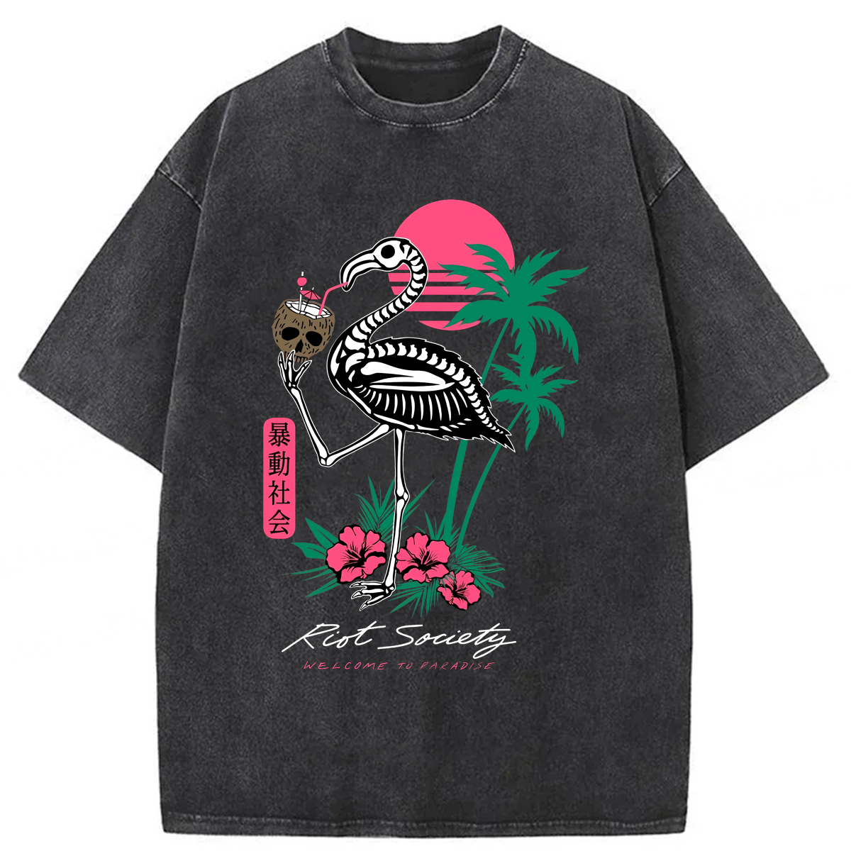 Tokyoviva Japanese Summer Flamingo Washed T-shirt