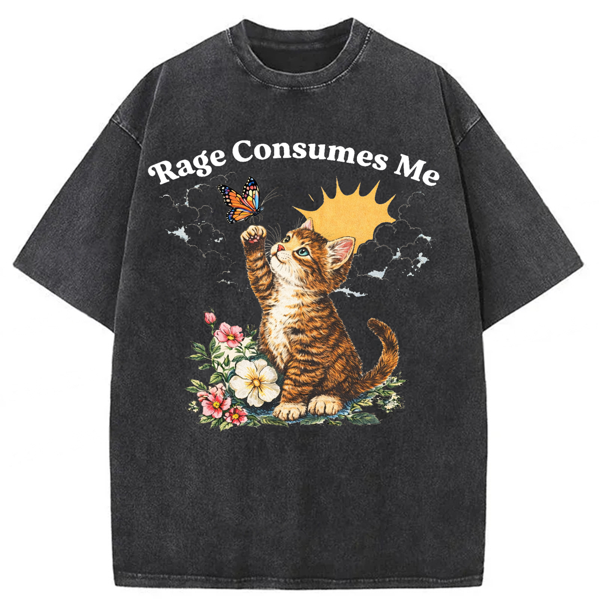 Tokyoviva Rage Consumes Me Cute Cat Washed T-shirt