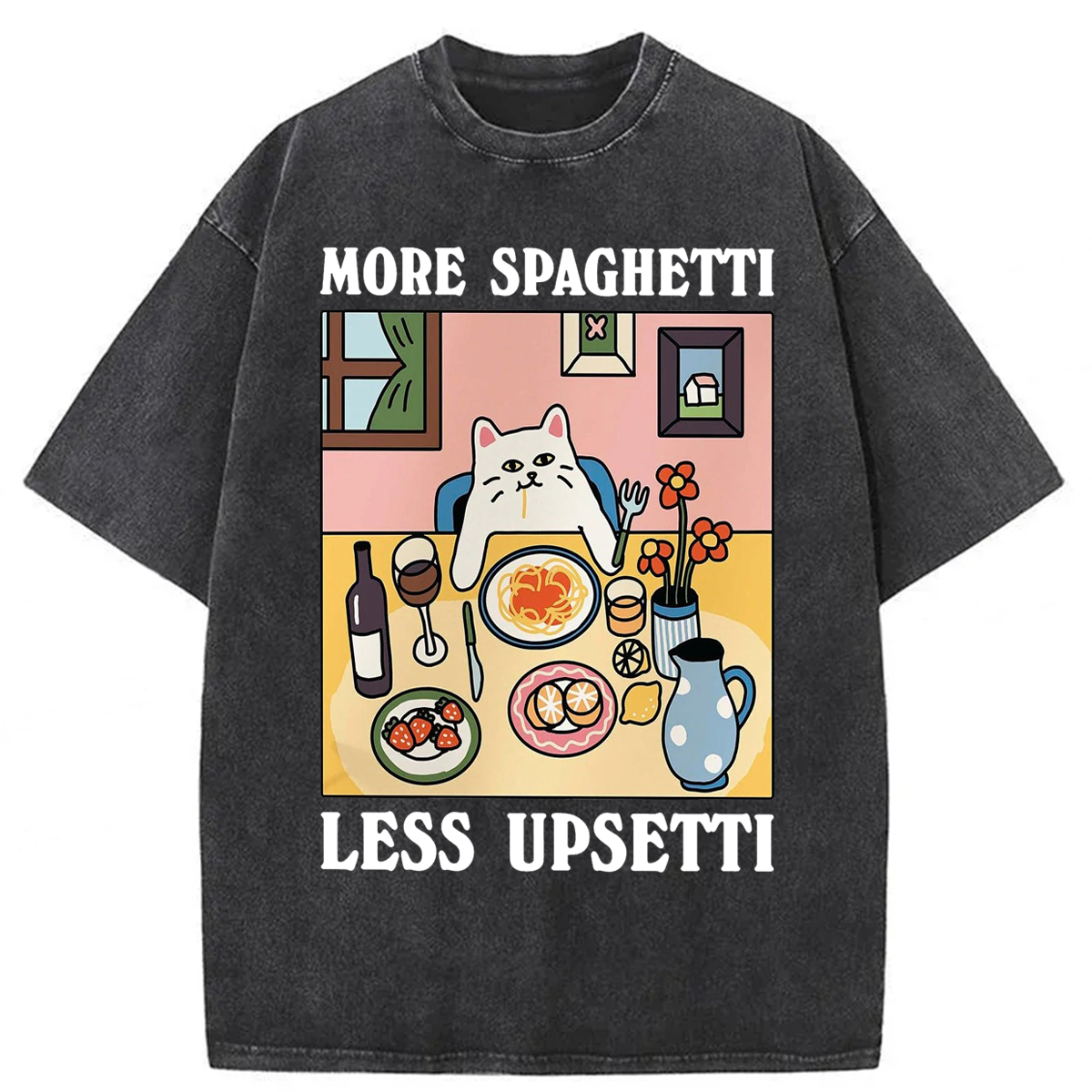 Tokyoviva More Spaghetti Less Regretti Cat Washed T-shirt