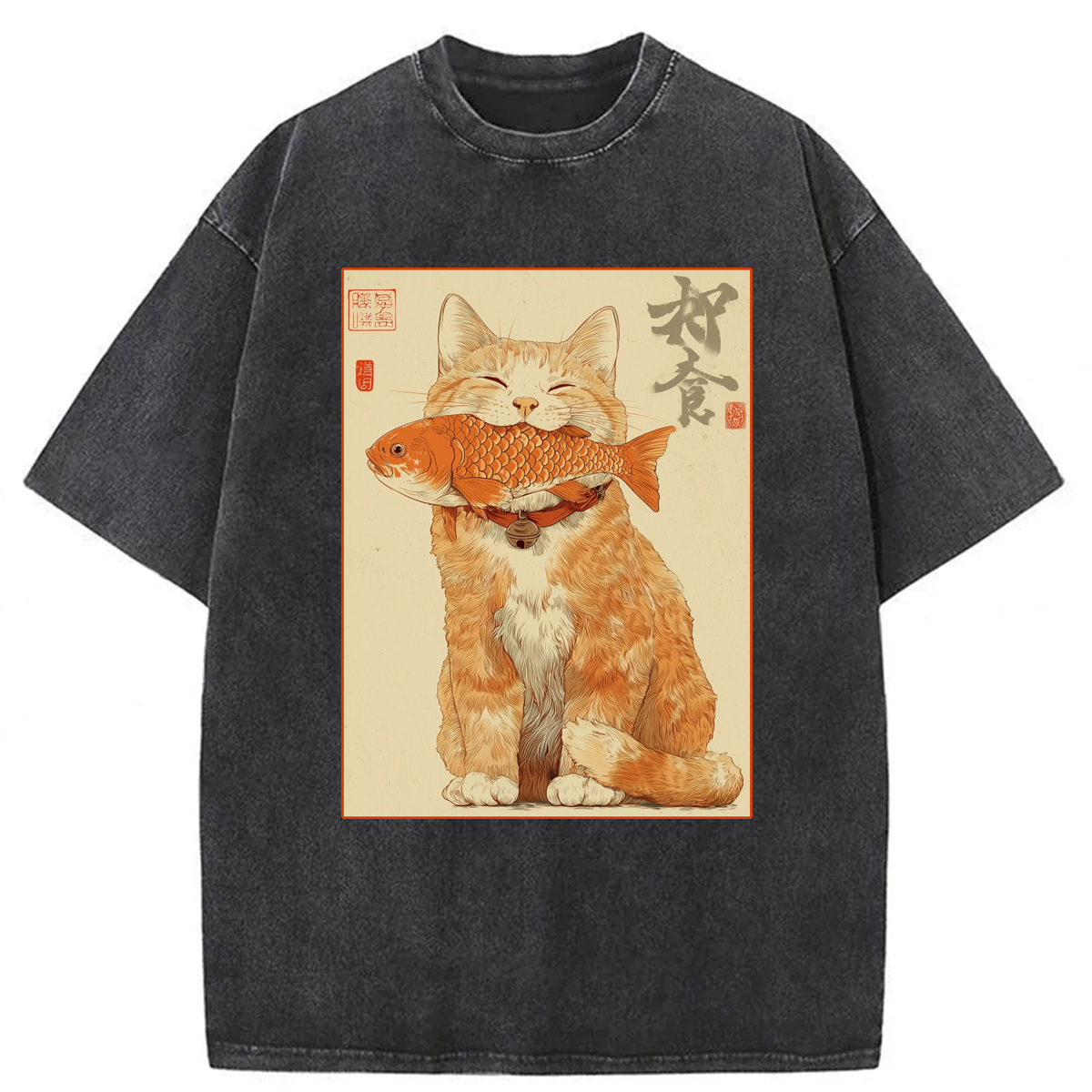 Tokyoviva Cat Eat Fish Washed T-shirt