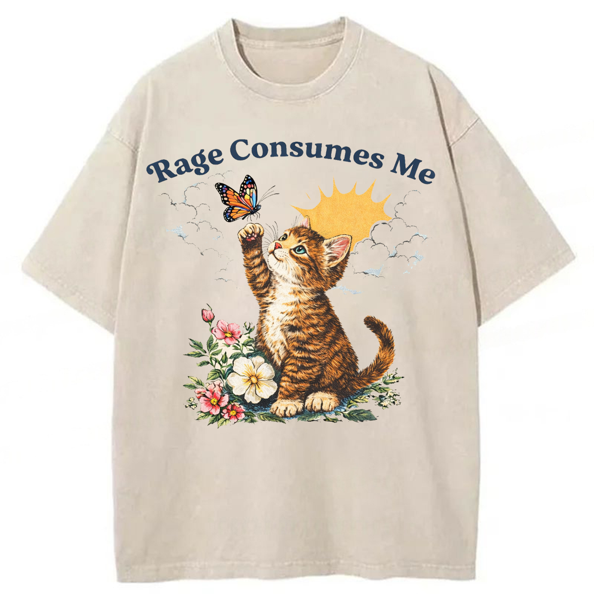 Tokyoviva Rage Consumes Me Cute Cat Washed T-shirt