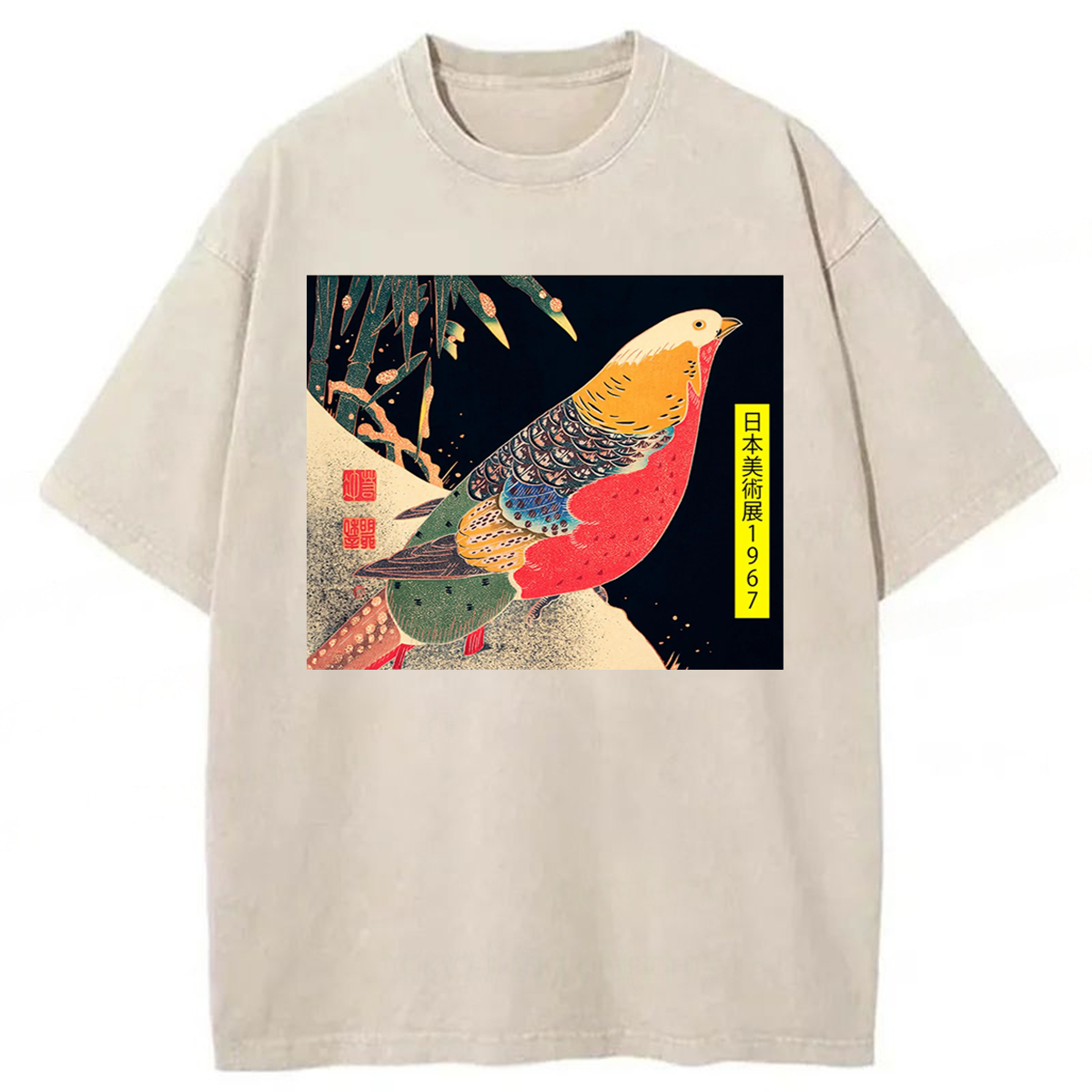 Tokyoviva Ukiyo-e Bird Washed T-shirt