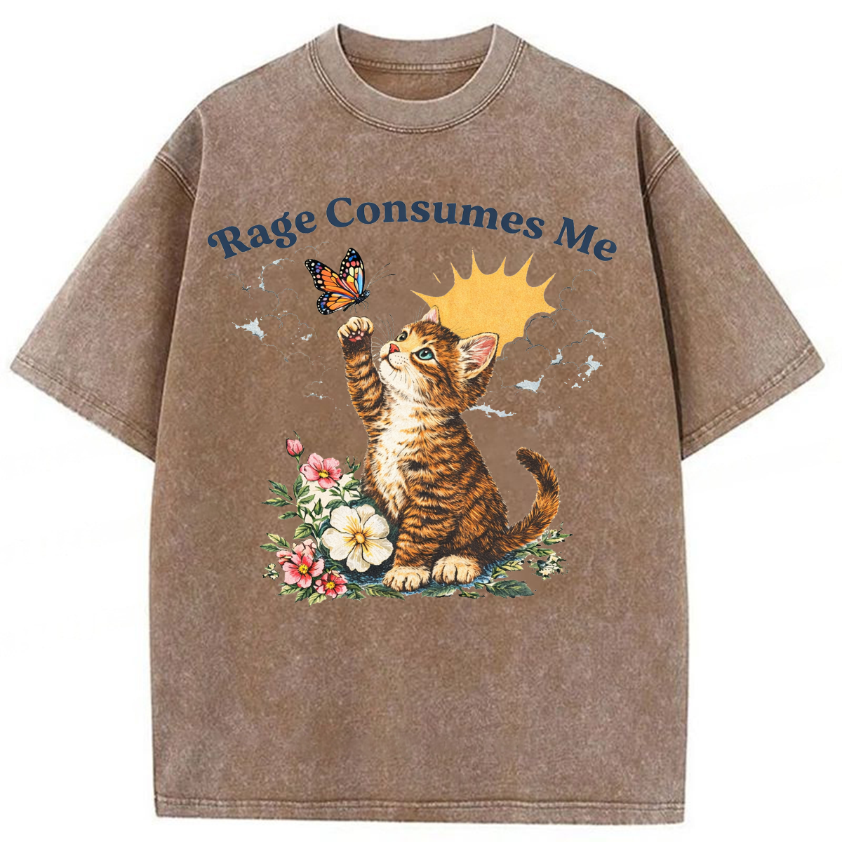 Tokyoviva Rage Consumes Me Cute Cat Washed T-shirt