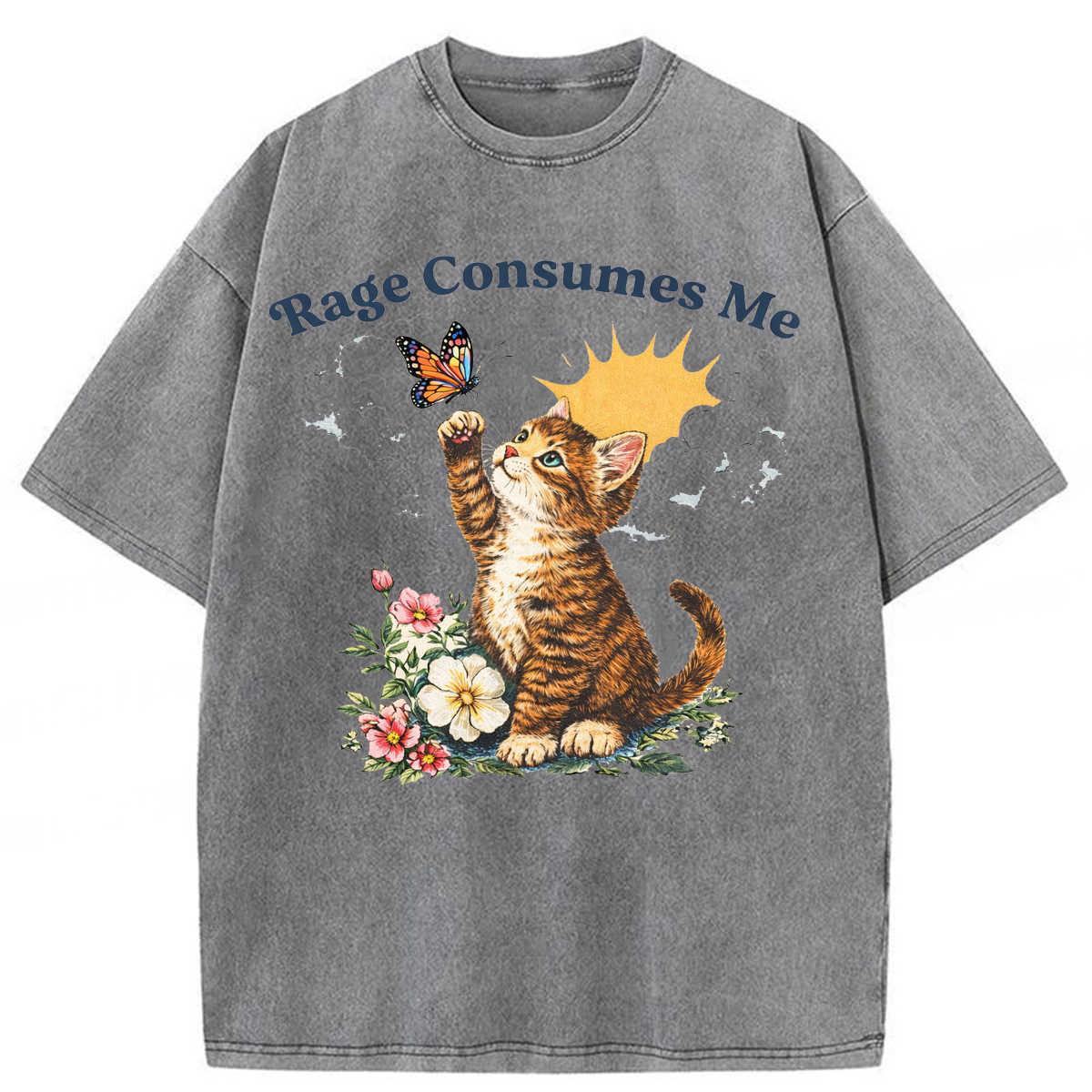 Tokyoviva Rage Consumes Me Cute Cat Washed T-shirt