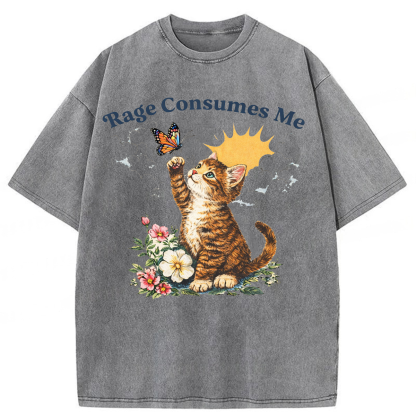 Tokyoviva Rage Consumes Me Cute Cat Washed T-shirt