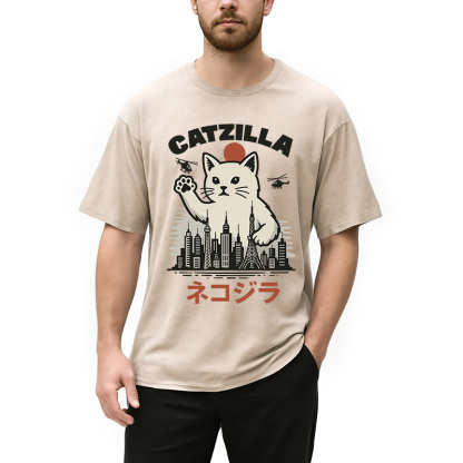 Feline Fury Over Tokyo Washed T-Shirt