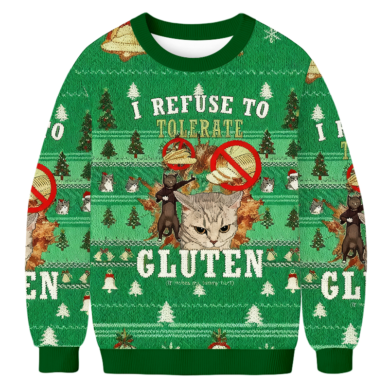 Baddiecat I Refuse To Tolerate Gluten Christmas Ugly Sweatshirt