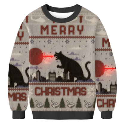 Baddiecat Cat-Zilla Christmas Ugly Sweatshirt