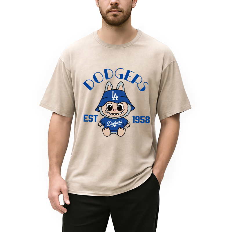 Labubu Dodgers Dream Baseball Vintage Japanese Washed T-Shirt