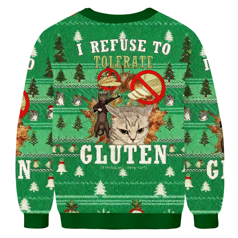 Baddiecat I Refuse To Tolerate Gluten Christmas Ugly Sweatshirt
