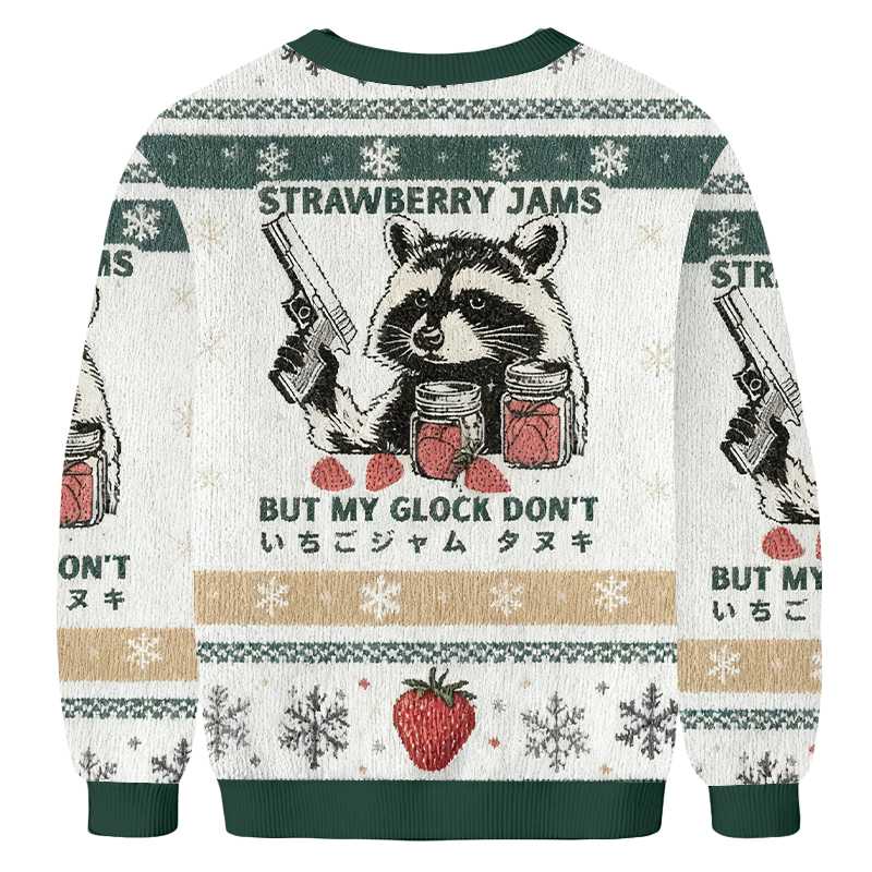 Baddiecat Strawberry Jam Glock Fun Raccoon Ugly Sweatshirt
