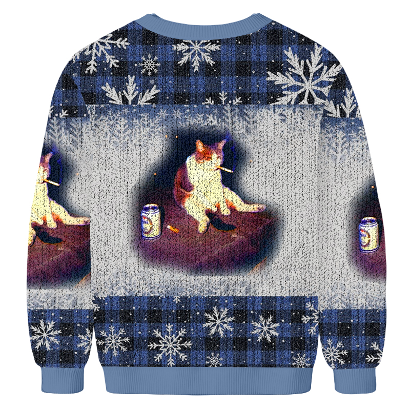 Melancholy Smoking Cat Fun Christmas Ugly Sweatshirt