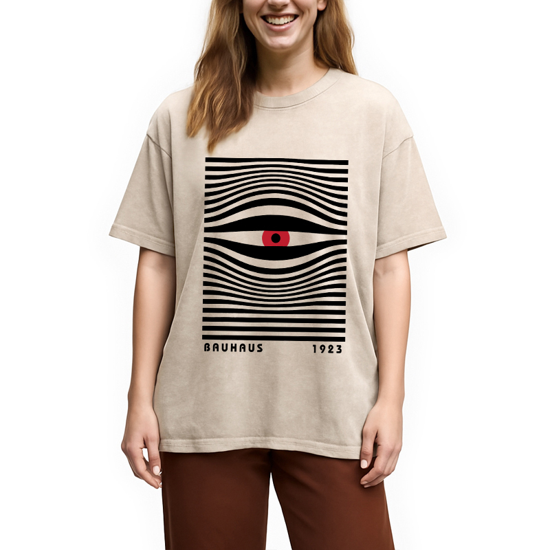 Geometric Eyes Printed Washed T-Shirt