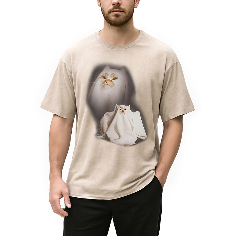 Ghost Cat Meme Washed T-Shirt