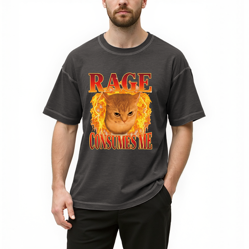 Rage Consumes Me Edgy Funny Cat Meme Gradient Washed T-Shirt