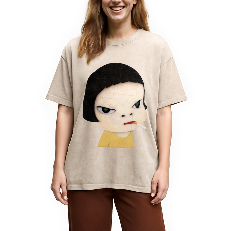 Too Young To Die Smoking Girl Washed T-Shirt