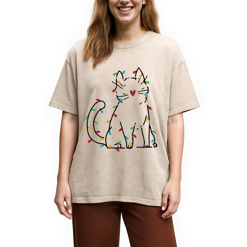 Japan Christmas Lights Cat Washed T-Shirt