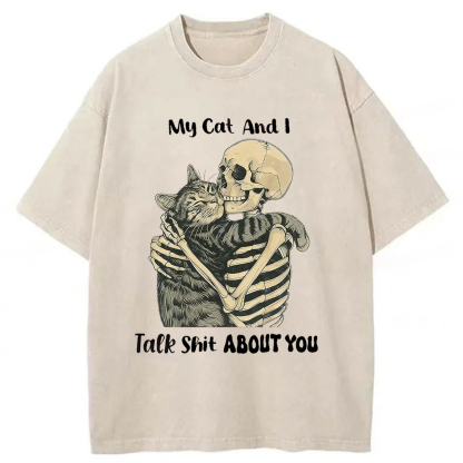 Tokyoviva Skull Who Loves Cats Washed T-shirt