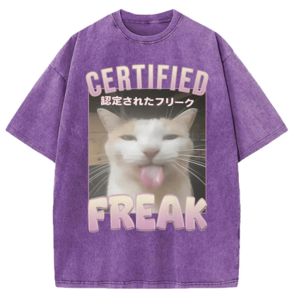 Tokyoviva Certified Freak Funny Cat Washed T-shirt