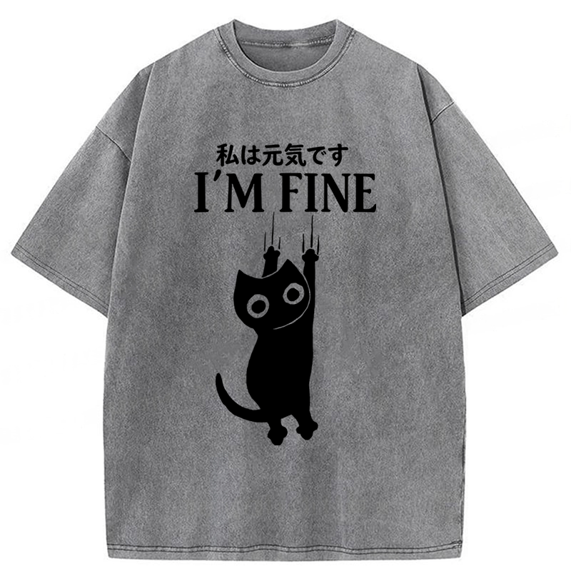 Tokyoviva I'm Fine Funny Cat Washed T-shirt