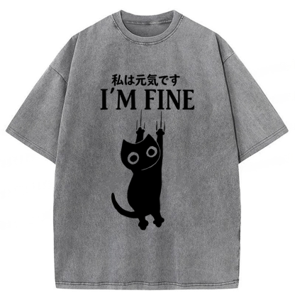 Tokyoviva I'm Fine Funny Cat Washed T-shirt