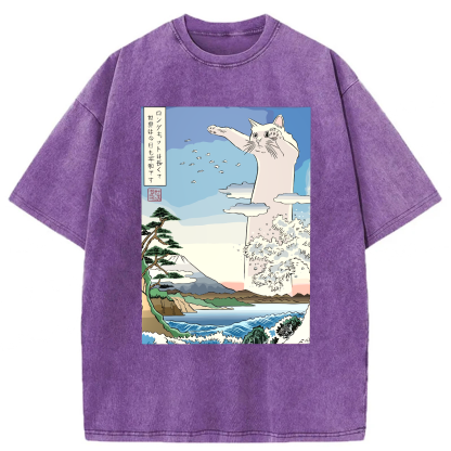 Tokyoviva Japanese Long Cat Ukiyo-e Washed T-shirt