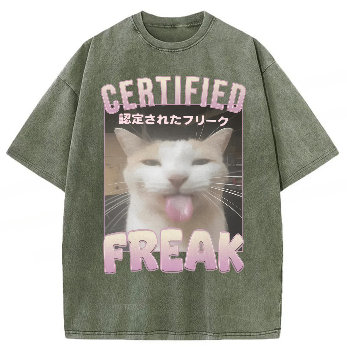 Tokyoviva Certified Freak Funny Cat Washed T-shirt