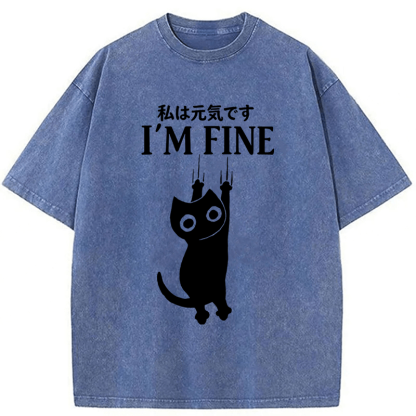 Tokyoviva I'm Fine Funny Cat Washed T-shirt
