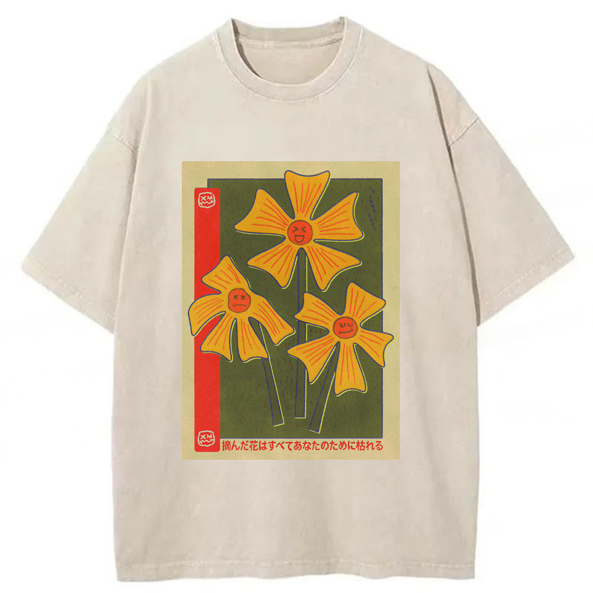 Tokyoviva Artistic Flowers Washed T-shirt