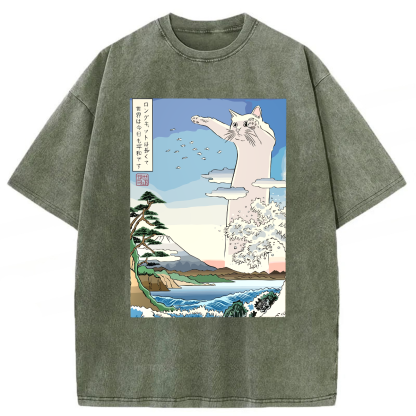 Tokyoviva Japanese Long Cat Ukiyo-e Washed T-shirt