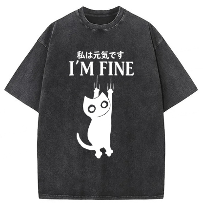 Tokyoviva I'm Fine Funny Cat Washed T-shirt