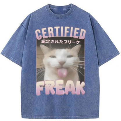 Tokyoviva Certified Freak Funny Cat Washed T-shirt