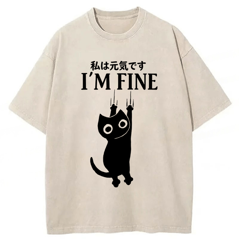 Tokyoviva I'm Fine Funny Cat Washed T-shirt