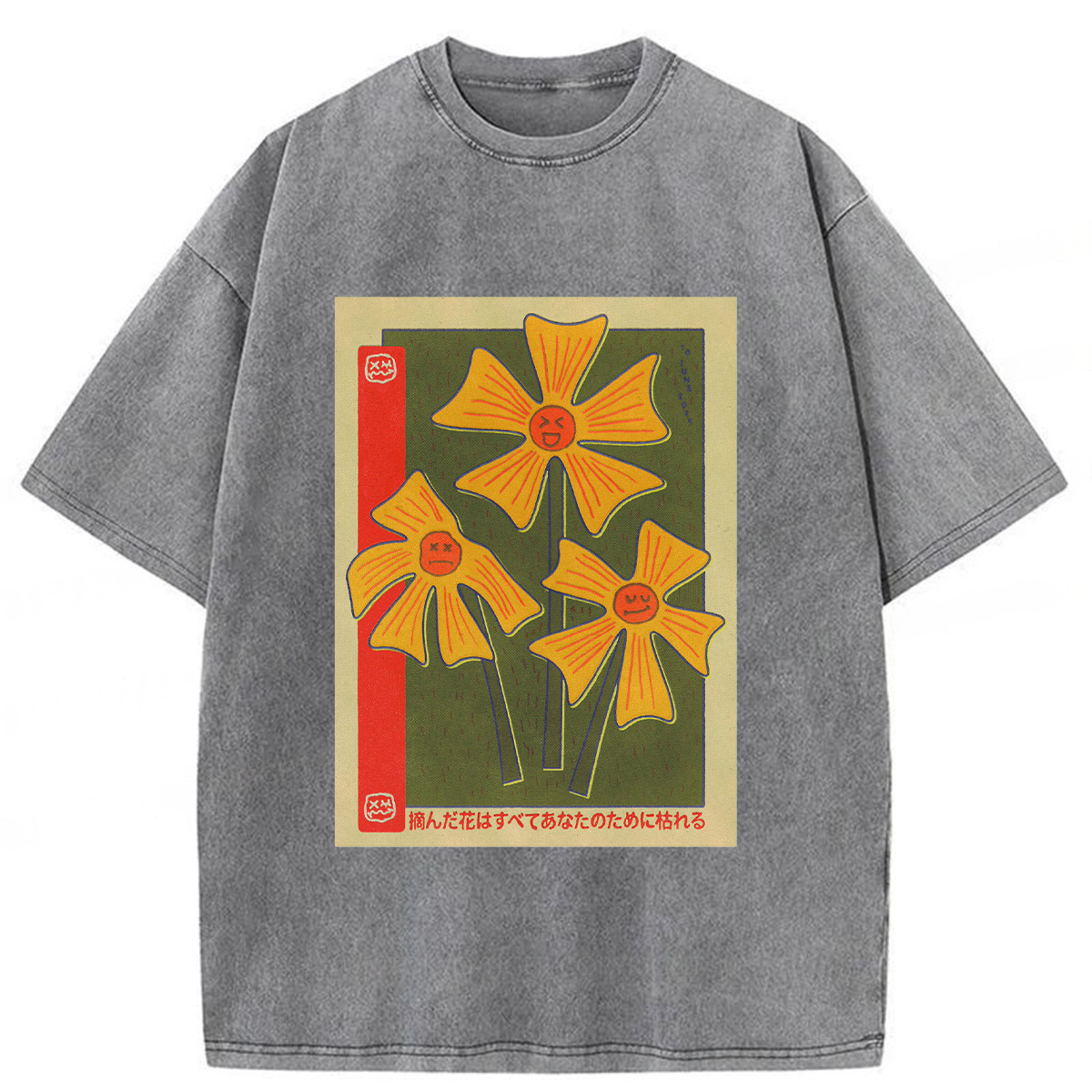 Tokyoviva Artistic Flowers Washed T-shirt