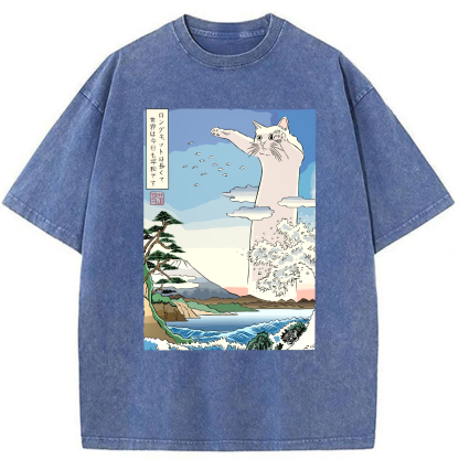 Tokyoviva Japanese Long Cat Ukiyo-e Washed T-shirt