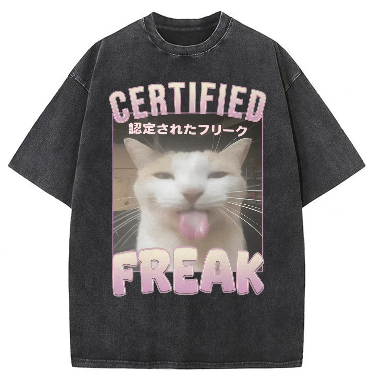 Tokyoviva Certified Freak Funny Cat Washed T-shirt