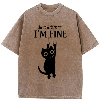 Tokyoviva I'm Fine Funny Cat Washed T-shirt