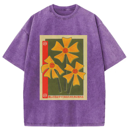 Tokyoviva Artistic Flowers Washed T-shirt