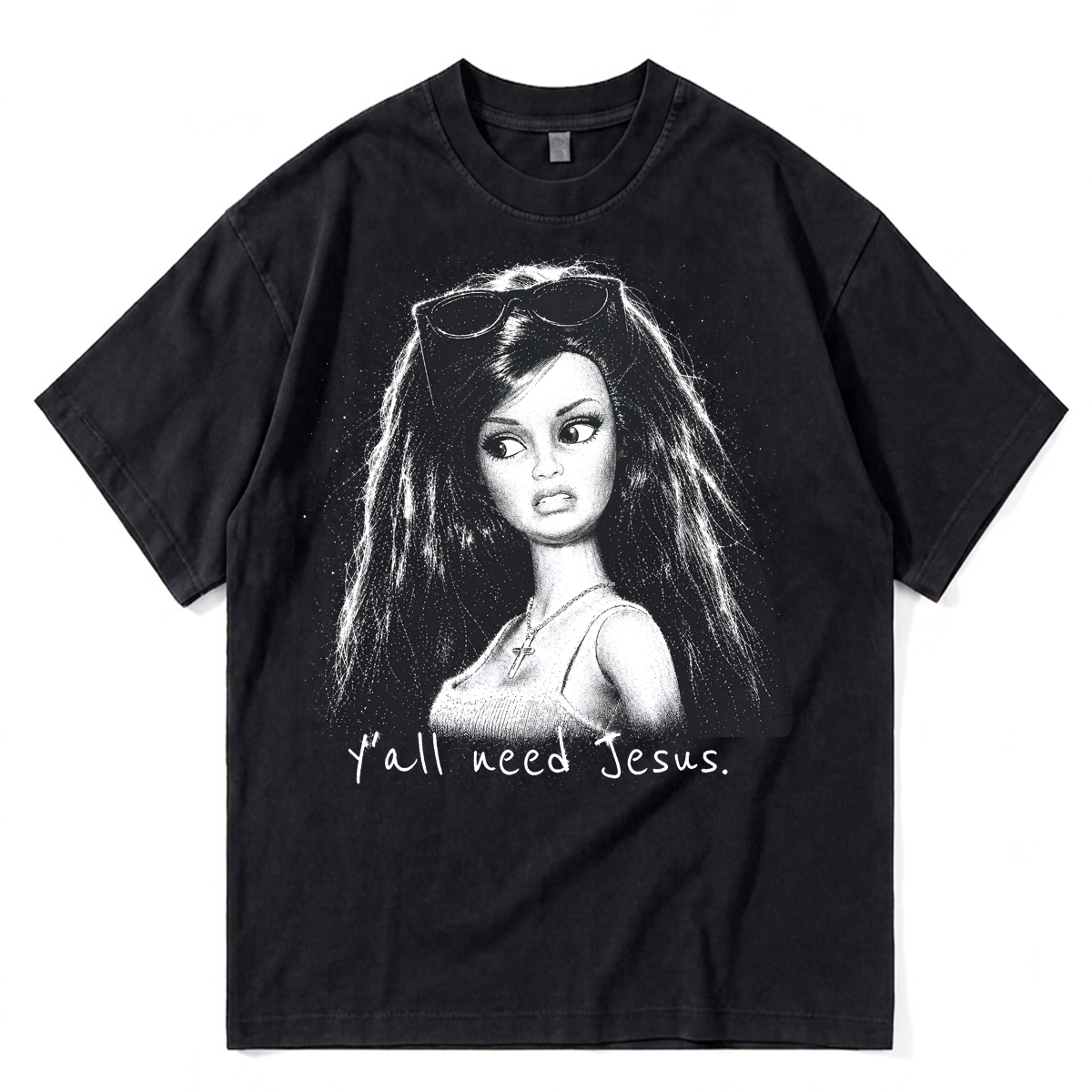 Tokyoviva Disgusted Doll Ya'll Need Jesus Washed T-shirt