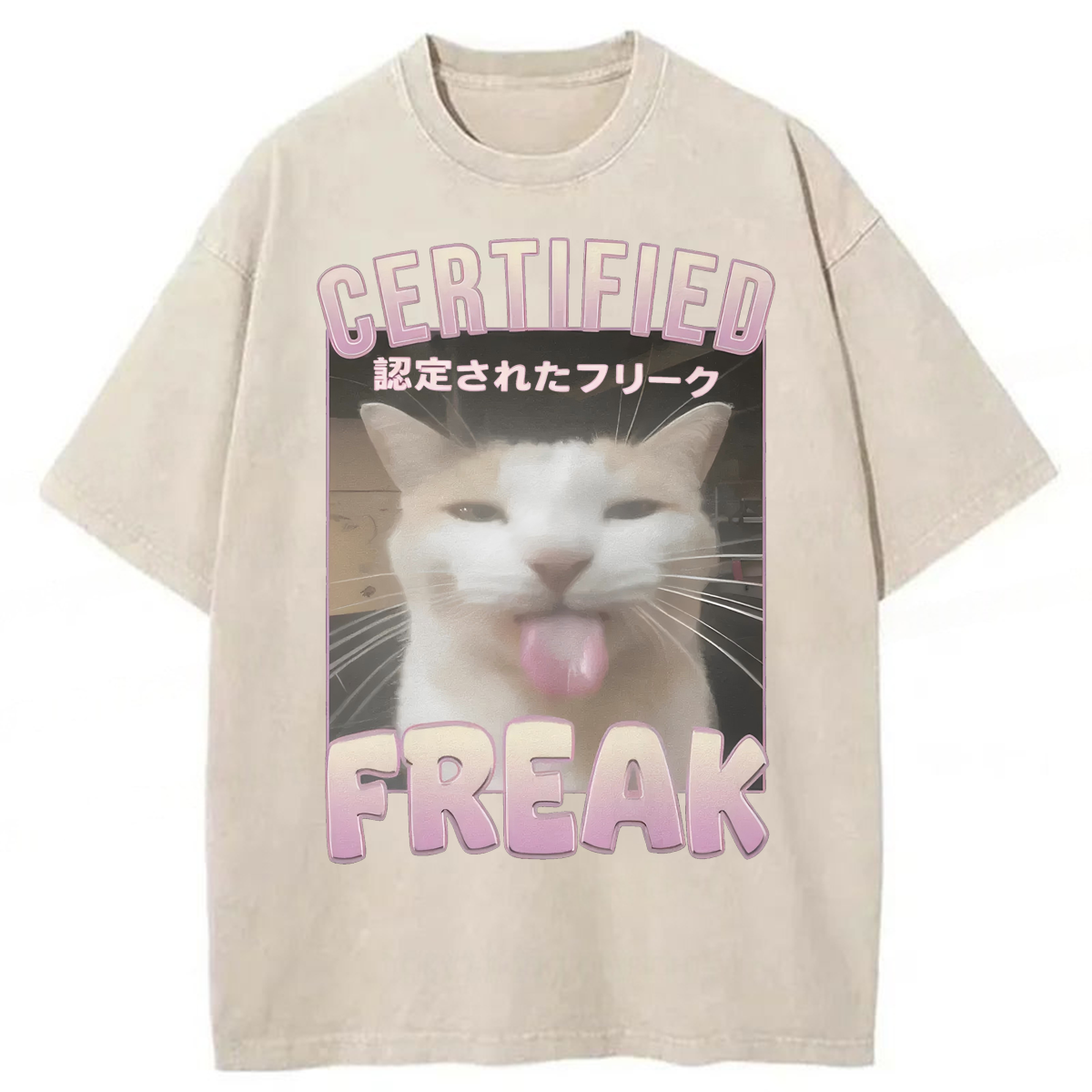 Tokyoviva Certified Freak Funny Cat Washed T-shirt
