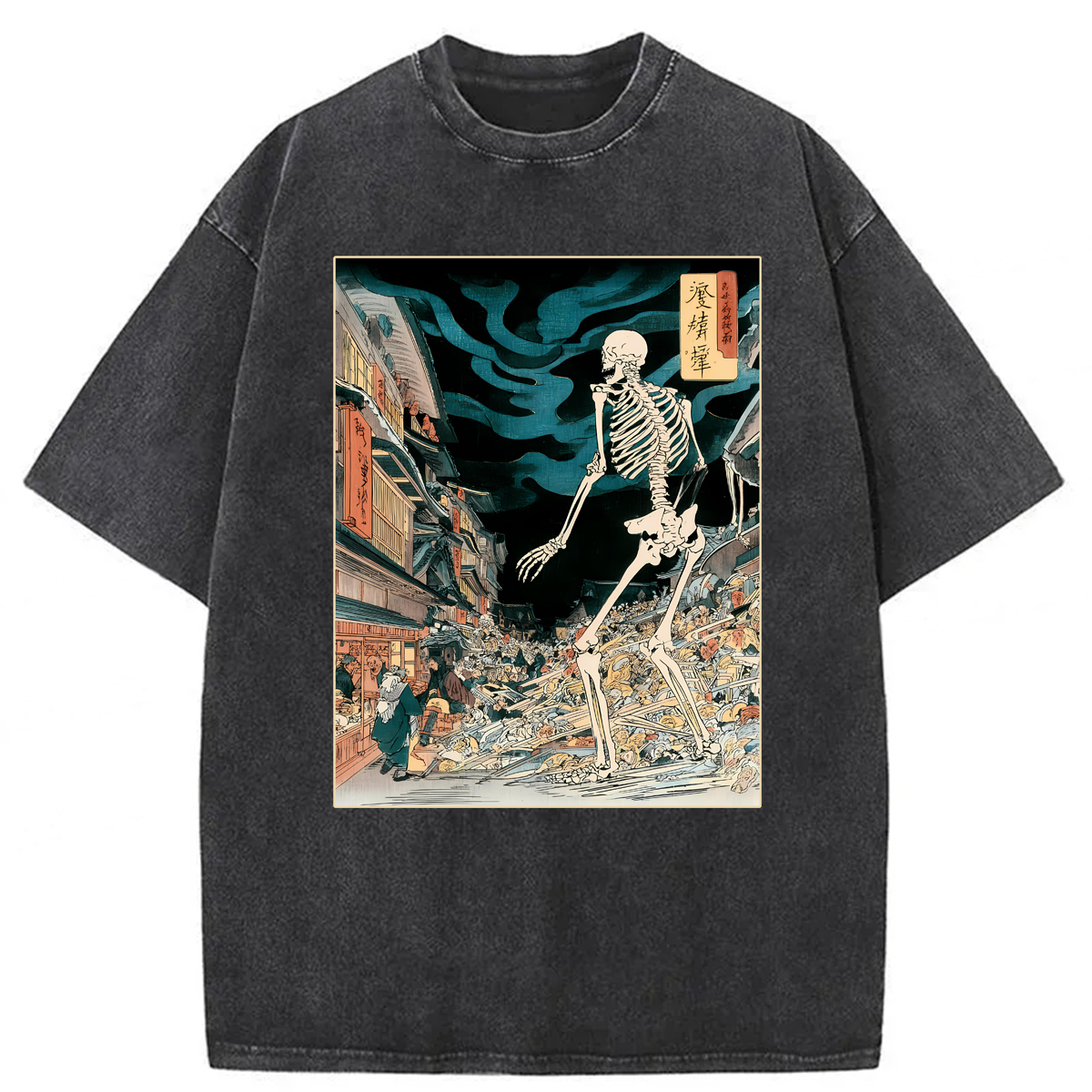 Tokyoviva Japanese Ukiyo-e Skeleton Washed T-shirt