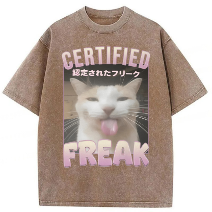 Tokyoviva Certified Freak Funny Cat Washed T-shirt