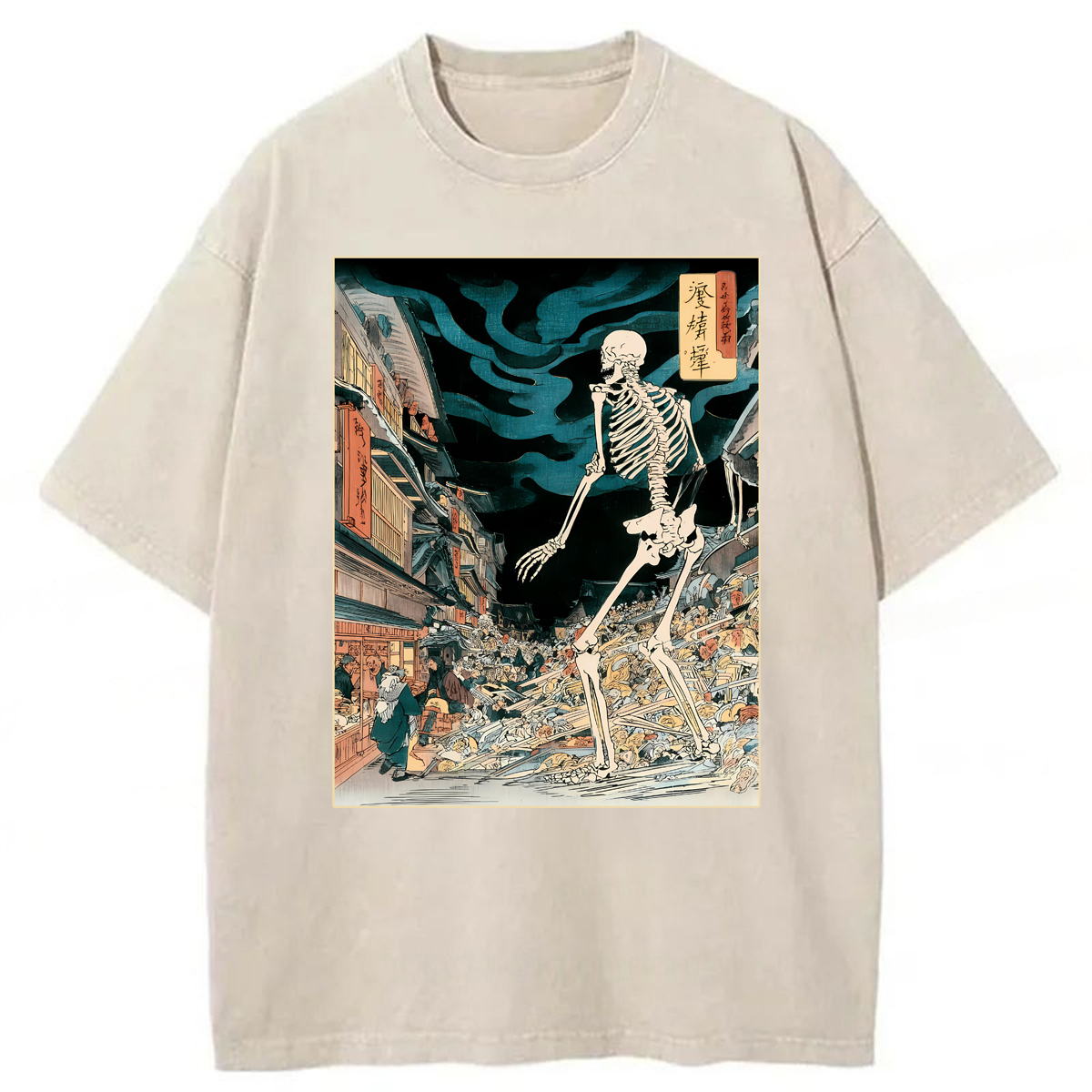 Tokyoviva Japanese Ukiyo-e Skeleton Washed T-shirt