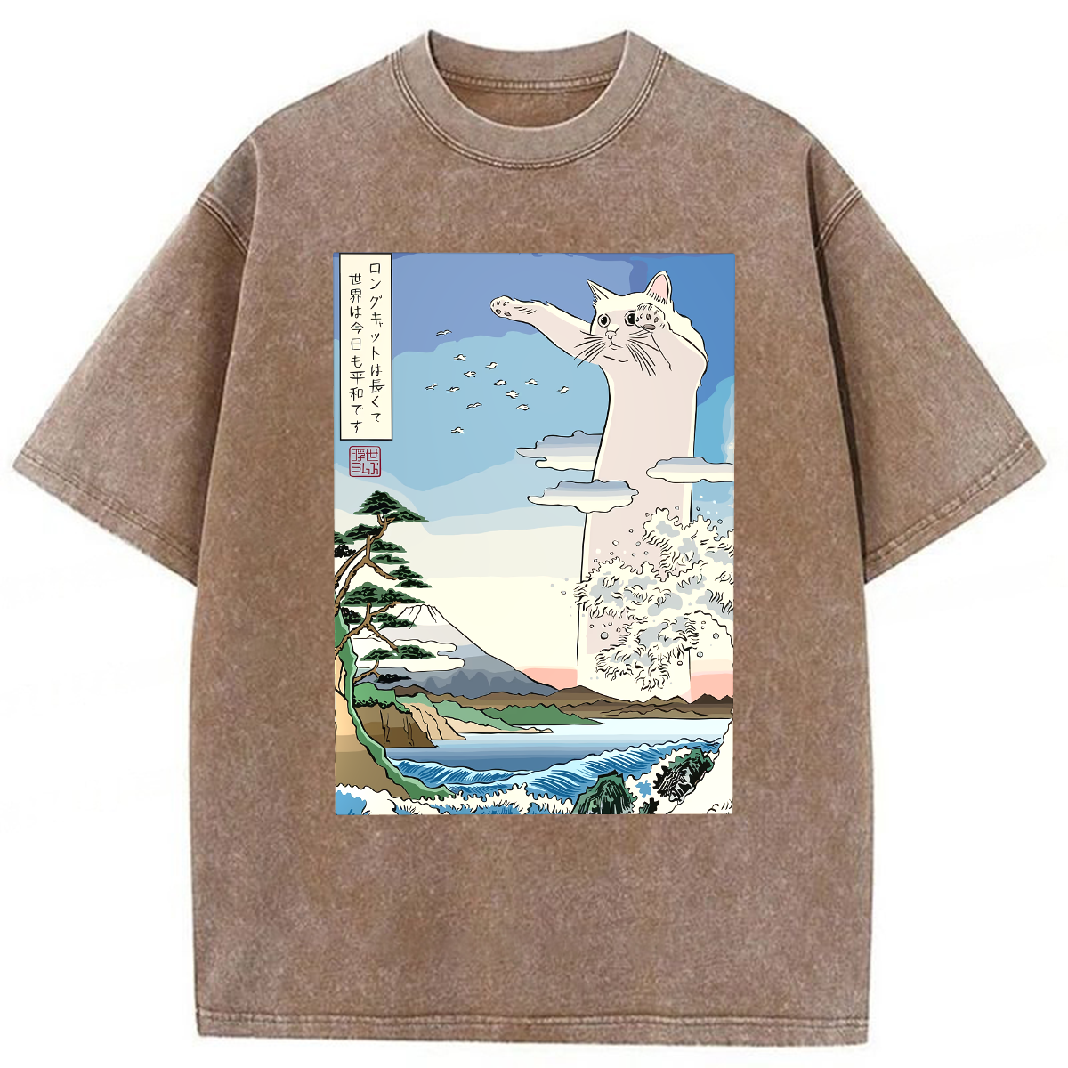 Tokyoviva Japanese Long Cat Ukiyo-e Washed T-shirt