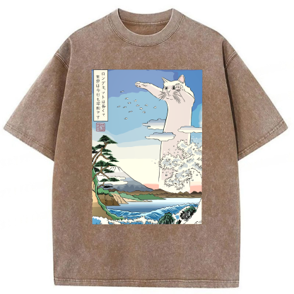 Tokyoviva Japanese Long Cat Ukiyo-e Washed T-shirt